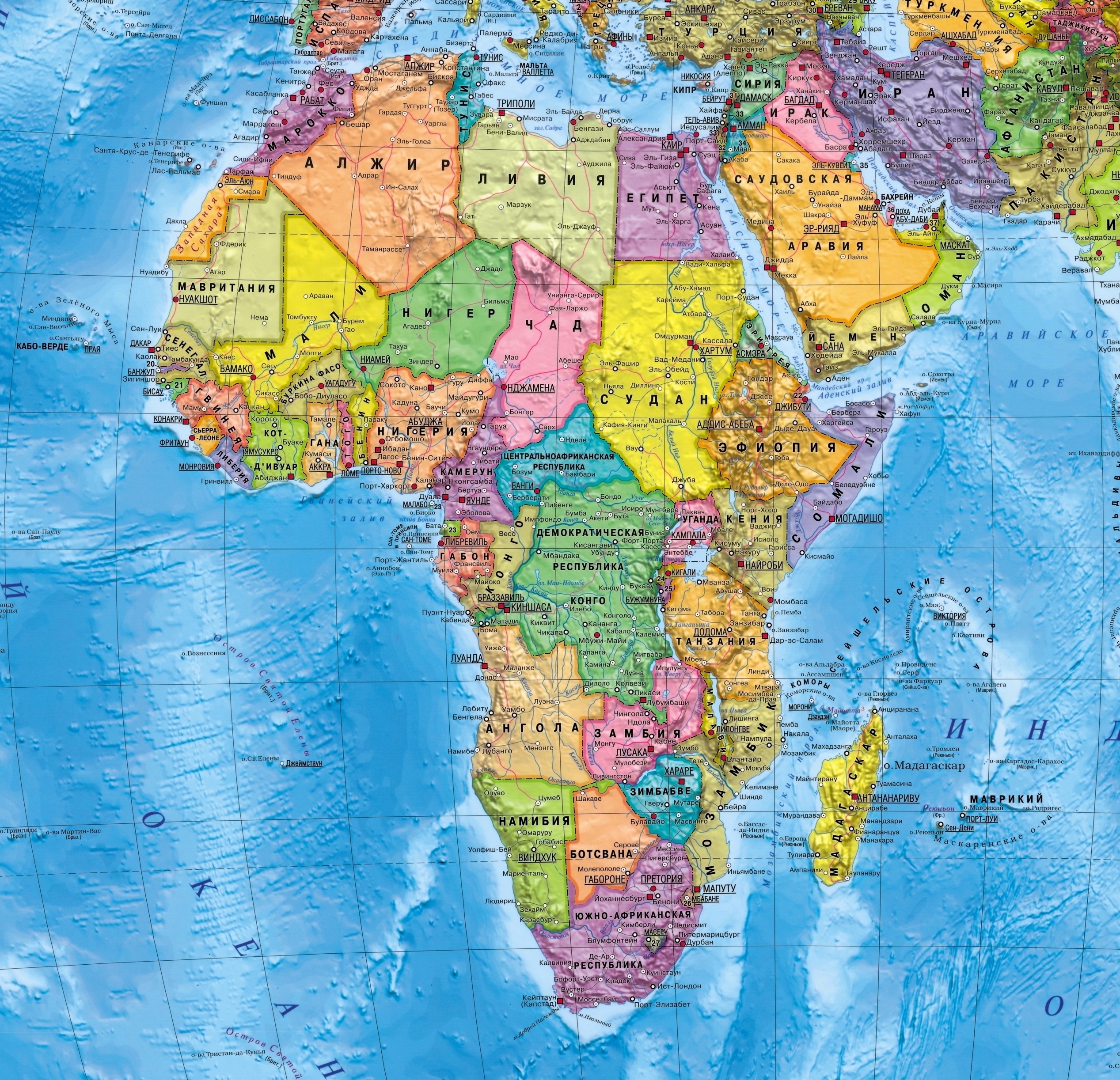 Карта африки физическая подробная